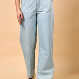 RANGRIWAZ Women Relaxed Loose Fit Denim Trousers-image-7