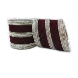 PRIYA KANGAN Silver Glass Zirconia Stone Velvet Metal Bangles-image-60