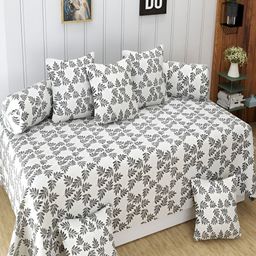 Aura White & Grey 8 Pieces Floral Printed Diwan Set-16