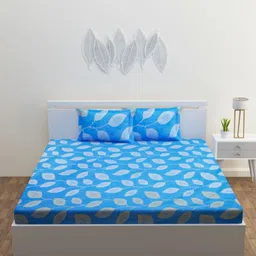 HAPPY HUES Blue & White Floral 180 TC King Bedsheet with 2 Pillow Covers-image-79