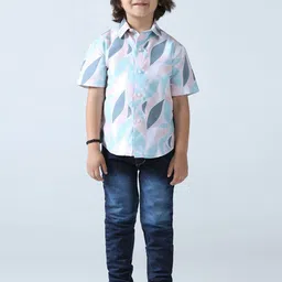 TAHVO Boys Abstract Printed Spread Collar Comfort Cotton Shirt-image-3