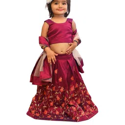 Shoryam Fashion Girls Purple Raw Silk Lehenga Choli-picture-11