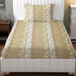 IVAZA Beige Floral 800 TC Egyptian Cotton Queen Bedsheet with 1 Pillow Covers-image-24