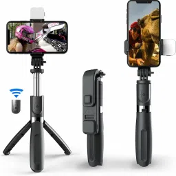 FITRIC R1s Bluetooth Selfie Sticks with Remote and Selfie Light, 3-in-1 Multifunctional Selfie Stick Tripod Stand Compatible with iPhone/OnePlus/Samsung/Realme & All Smartphones/Go Pro Bluetooth Selfie Stick-11