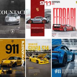 Car Wall Art Posters, 21x29 cm, Pack of 6, Sportscar Theme, for Decorating Living Room Office room gaming room Bedroom With Mystery Gift Paper Print-22