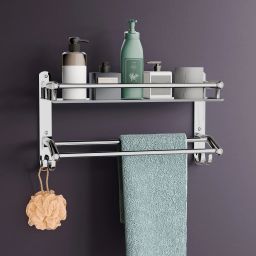 Multipurpose 2 Layer Bathroom Rack/Shelf/Stand With Towel Holder / Wall Shelf silver Towel Holder-image-4