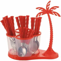 Tree 25 pc Cutlery Set for Dining Table, Spoons Set Combo With Stand, Red Stainless Steel, Plastic Cutlery Set-image-43