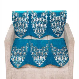 Fashion Throw Turquoise Blue & White Printed Jacquard 2 Piece Sofa Cover-image-12