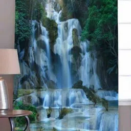 BELLA TRUE Blue & Green Abstract Printed Ripple Fold Door Curtain-image-65