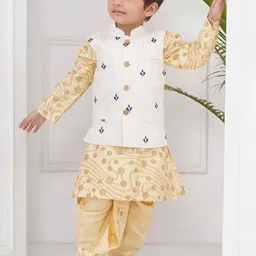Sethukrishna Boys Abstract Printed Mandarin Collar Kurta With Dhoti Pants & Nehru Jacket-13