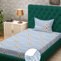 Aura Grey & White Ethnic Motifs 300 TC Single Bedsheet with 1 Pillow Cover-11