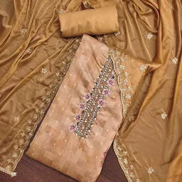 SHADOW & SAINING Floral Printed Beads & Stones Semi-Stitched Dress Material-image-56