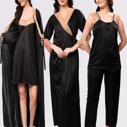 NIGHT KEYS Solid Short Sleeves Maxi Sweat Nightdress-69