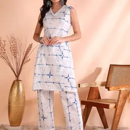 Ode by House of Pataudi Women Printed Regular Pure Cotton Kurta with Trousers-picture-6