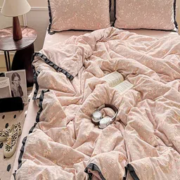 JC HOME Pink Floral Printed AC Room Double King Bedding Set-picture-49
