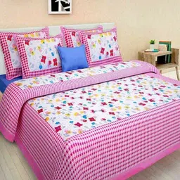 Aura Unisex Pink & White Floral 144 TC Queen Bedsheet with 2 Pillow Covers-image-83