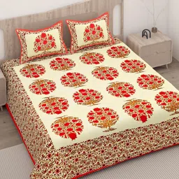 Lali Prints Yellow & Orange Floral 180 TC Queen Bedsheet with 2 Pillow Covers-picture-43