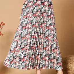 ZWERLON Floral Printed Accordion Pleated A-Line Maxi Skirt-picture-3