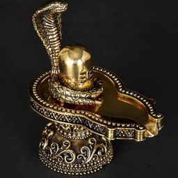 Exotic India Gold-Toned Shivalinga with Protecting Sheshnag Brass Idol Showpiece-image-39