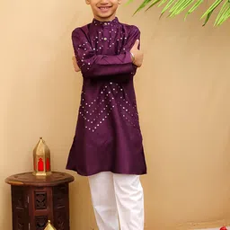 Superminis Boys Embroidered Regular Mirror Work Kurta with Pyjamas-12