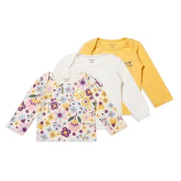 My Milestones Girls Pack Of 3 Floral Printed Envelope Neck Pure Cotton T-shirts-17