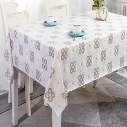 Dakshya Industries White Floral Waterproof Plastic 6-Seater Table Cover-image-48