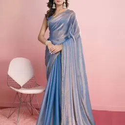 VRAGI Embellished Pure Chiffon Saree With Unstitched Blouse Piece-image-2