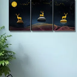 SAF Black & White 3 Pieces Deer & Moon Printed Wooden Wall Art-image-79