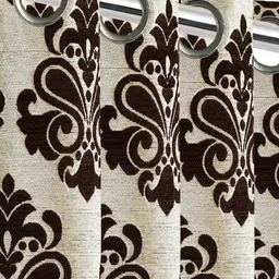 Saral Home Brown & Off White Ethnic Motifs Black Out Door Curtain-image-92