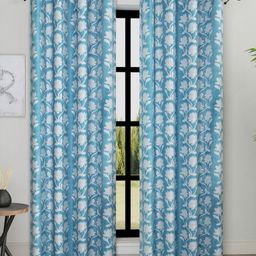 Aura Turquoise Blue & White 2 Pieces Floral Printed Room Darkening Door Curtains-picture-0