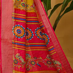 KALINI Kalamkari Zari Block Print Saree image 3