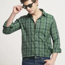 TRYBUY.IN Men Standard Spread Collar Tartan Checked Cotton Casual Shirt-picture-43