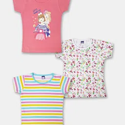 Here&Now X Game Begins Girls Pack of 3 Printed Pure Cotton T-shirts-image-39