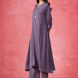 Sangria Women Solid A-Line Kurta with Palazzo-56