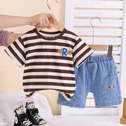 INCLUD Boys Striped Round Neck T-Shirt With Shorts-58