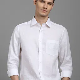 Louis Philippe Men Solid Spread Collar Linen Formal Shirt-image-52