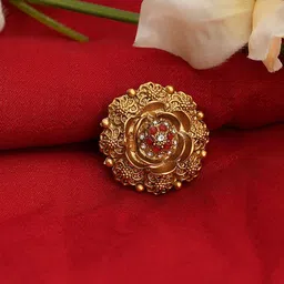 JOHARKAMAL Gold-Plated Kundan Studded Adjustable Finger Ring-picture-4
