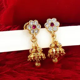 Anujeet Fashion Hub Gold-Plated Dome Shaped Artificial Stones and Beads Jhumkas Earrings-picture-5