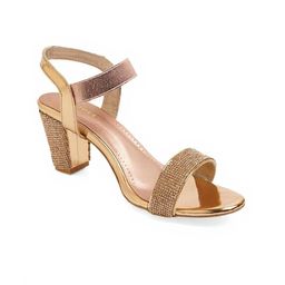 Kneetoes Women Rose-Gold Gemglow Block Heel Party Sandals-image-85