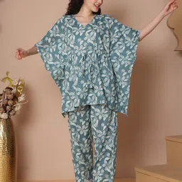 TAG 7 Women Floral Printed Kaftan Pyjamas Night suit-image-1