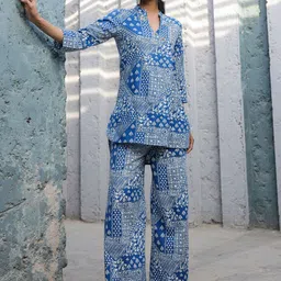 JISORA Printed Pure Cotton Top & Trouser Co-ord Set-image-18