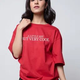LoveDky Women Typography Printed Applique Cotton T-shirt-picture-37