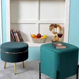 Shadowkart Set Of 2 Sea Green Wooden Pouffes Sitting Ottomans-2