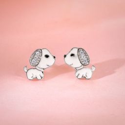 GIVA Girls 92.5 Sterling Silver Rhodium-Plated Zircon Studded Cute Puppy Studs Earrings-image-18