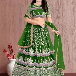 F Plus Fashion Girls Embellished Semi-Stitched Lehenga & Blouse With Dupatta Set-picture-27