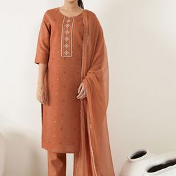 Anouk Women Floral Printed Regular Thread Work Kurta with Trousers & With Dupatta-14