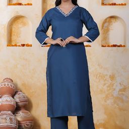 Aramya V-Neck Pure Cotton Straight Kurta With Palazzo-image-19