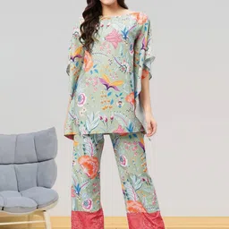 all about you Round Neck Three Fourth Sleeves Tunic With Trousers Co-Ords-image-33