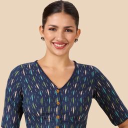 Studio Shringaar Ikat Printed Pure Cotton Saree Blouse-image-28