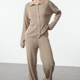 Trendyol Ribbed Shirt Collar Acrylic Cardigan And Trouser-image-20